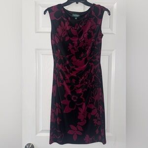 Ralph Lauren Black and Burgundy Floral Midi Dress